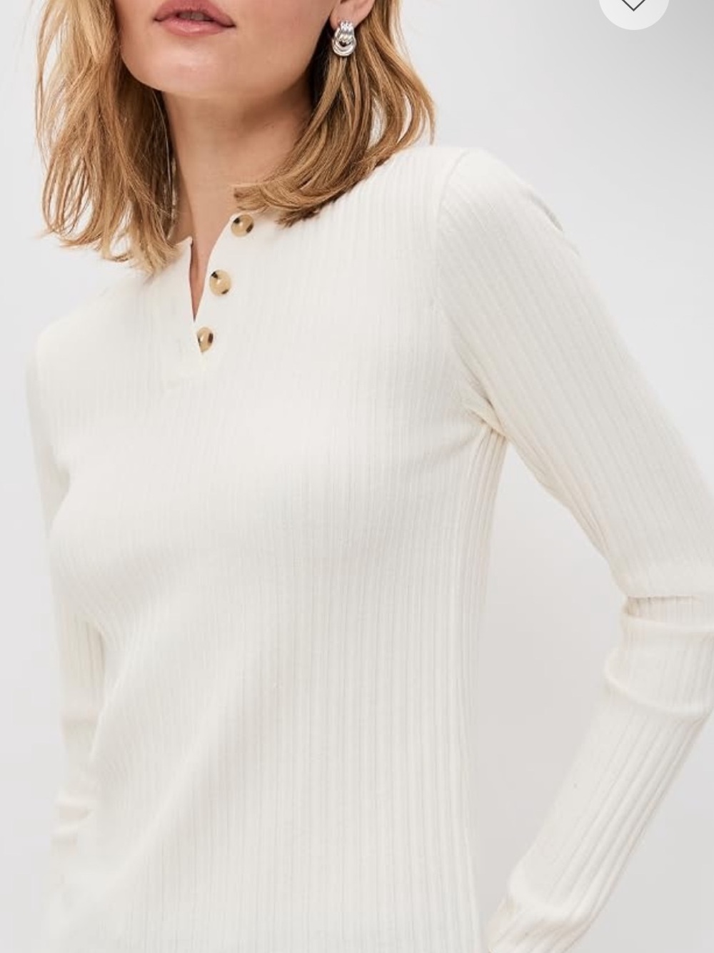 Vince Women's Cream Ribbed Sweater with Button Placket